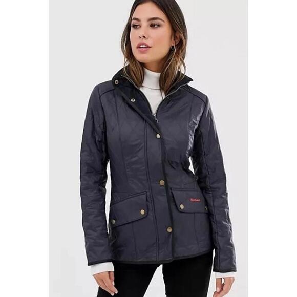 NWT Barbour Women’s Cavalry Diamond Quilted Jacket In Navy Blue Sz US 8 - Picture 1 of 13